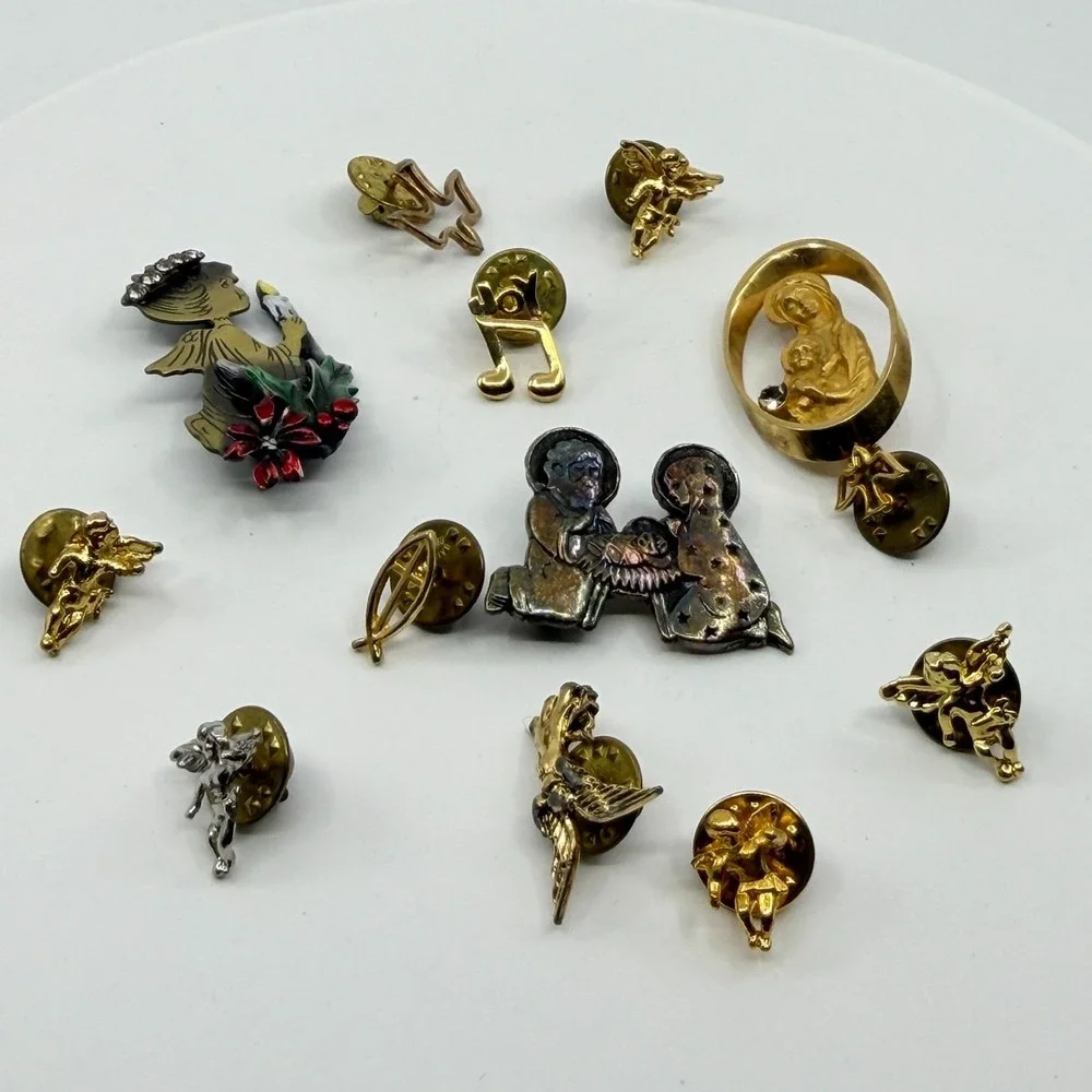 Religious Christmas Enamel Angel Madonna Cherub Joy Lapel Pin Brooch Lot Gift